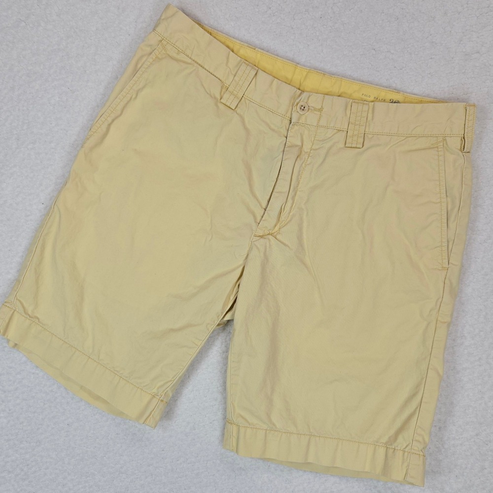 Polo Ralph Lauren Mens 32 Yellow Pima Cotton Chino Shorts Classic Fit Flat Front